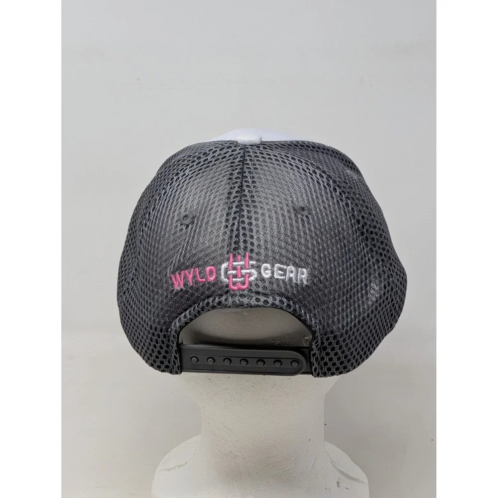 Wyld Gear Trucker Hat White Grey Pink Logo Adjustable Snapback Mesh Meshback Cap